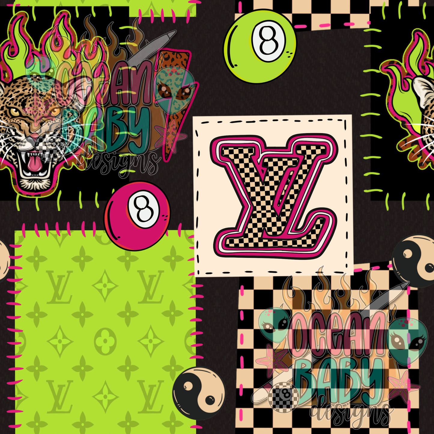 Leopard flame neon patchwork