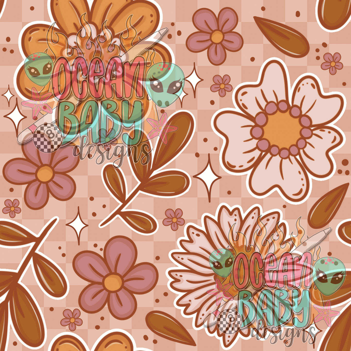 Fall floral checkered